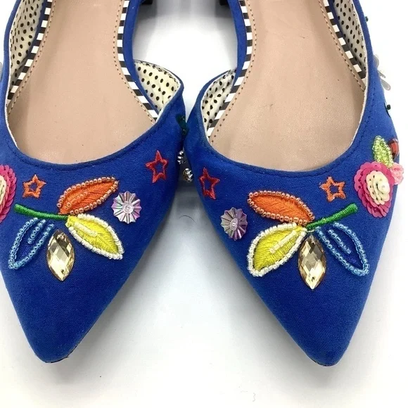 Betsey Johnson  Cypress Blue Beaded‎ Embellished Flats Size 6.5 - Picture 7 of 16